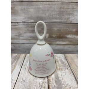 Russ Berrie 4993 Mother Poem Ceramic Bell Floral Accent Gold Trim Musical Gift